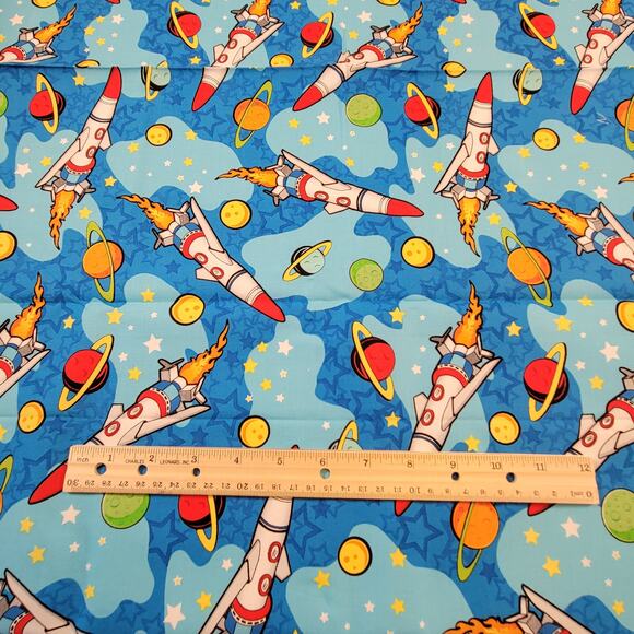 Cotton Fabric Rockets Planets Stars Space 1 Yard x 43" Hi-Fashion Fabrics - Picture 7 of 11